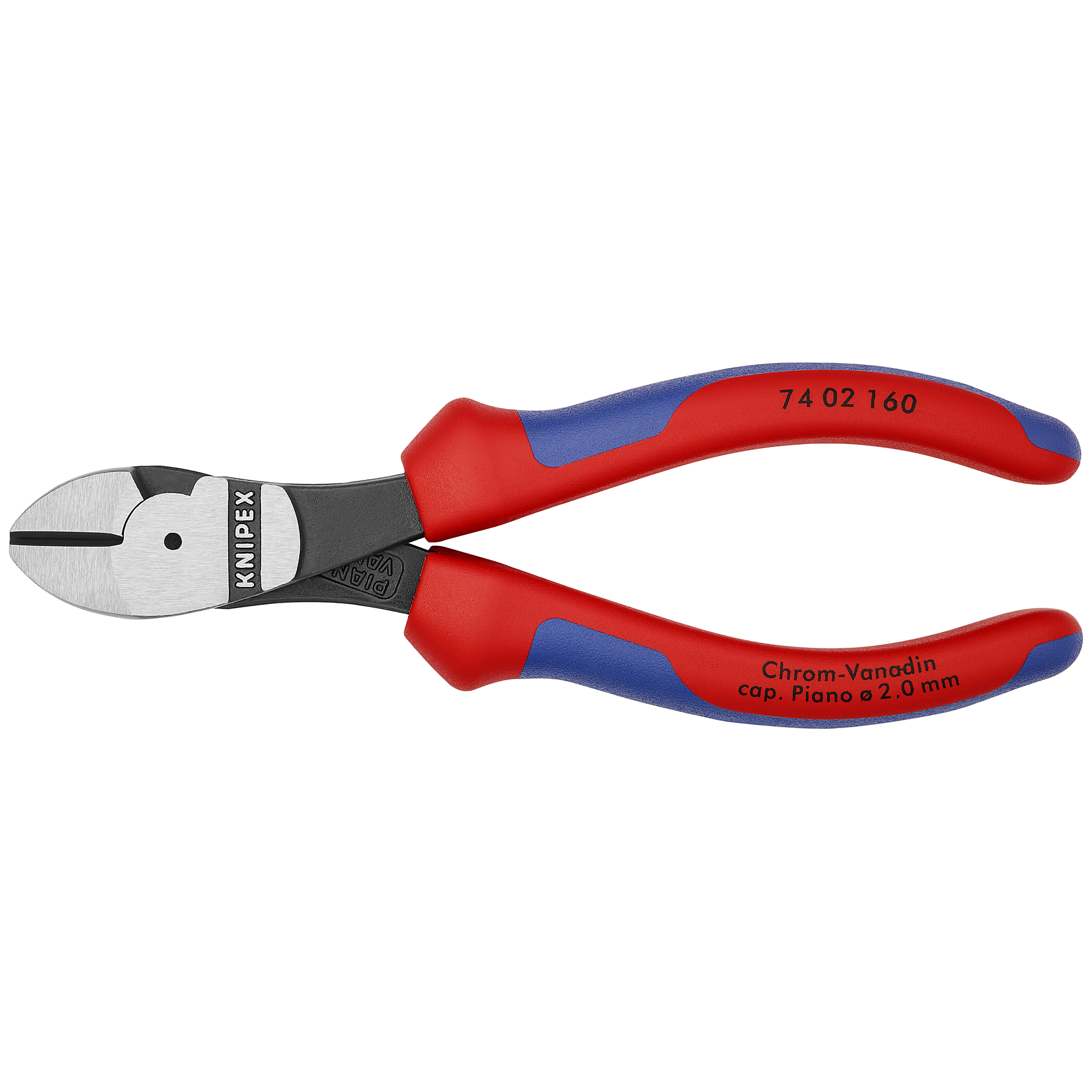 KNIPEX High Leverage Diagonal Cutters - 6.25in., Comfort Grip, Chrome Vanadium Steel, 0.141in. Jaw Capacity, Model# 74 02 160